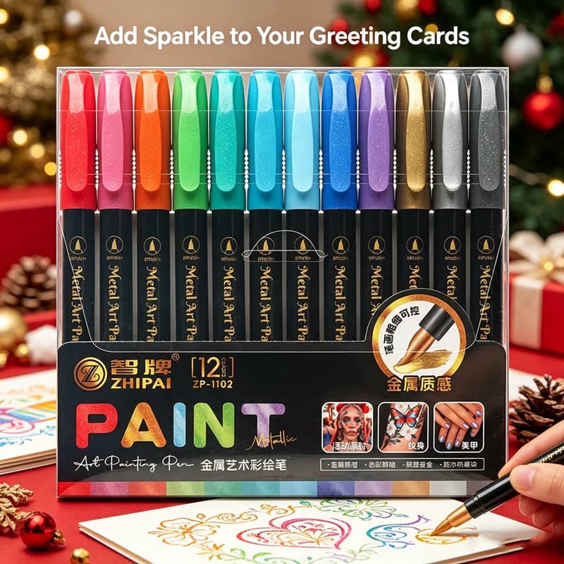 Pennarelli Metallici a 12 Colori, Penne per Pittura Artistica con Punta a Pennello per Nail Art, Lavoretti Fai-da-te su Roccia, Pennarelli Permanenti per Graffiti