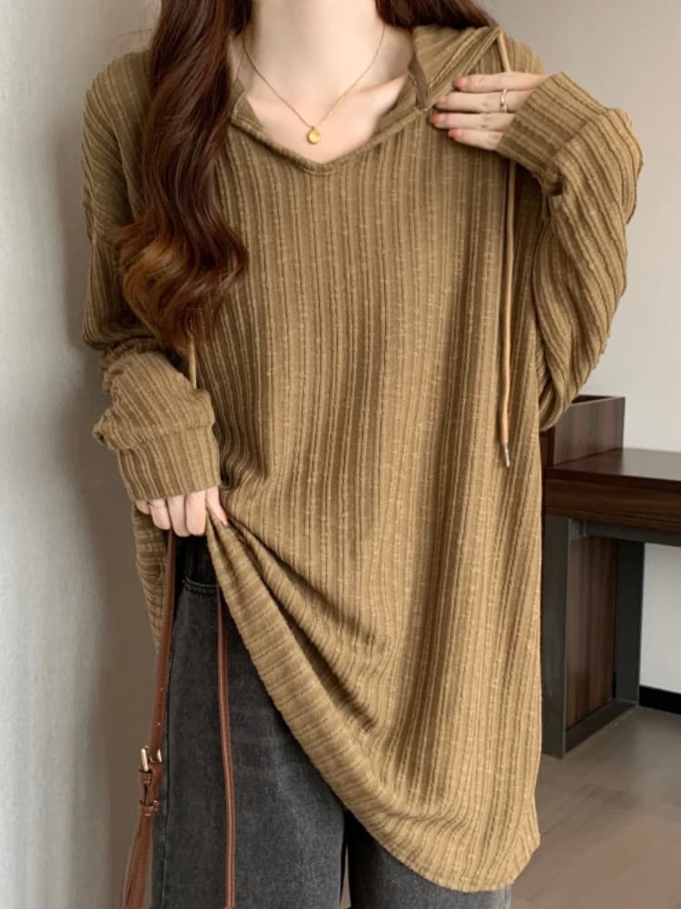 Loose American Style Hoodie Women's Spring Autumn plus Size Base Shirt Fat MM Slimming Chic Mid-Length Butt Covering Top