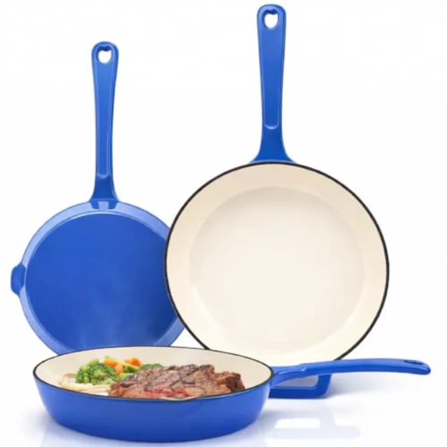 Set di Padelle in Ghisa Smaltata con Rivestimento Ceramico - Padelle da 8''/9.5''/11'' Compatibili con Gas/Induzione/Elettriche/Forno