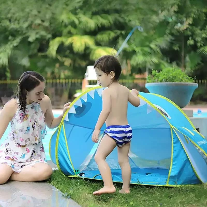 Tenda da interno per bambini Tenda parasole per cartoni animati Protezione UV Piccola piscina incorporata Riparo solare portatile Pieghevole per bambini Parasole esterno