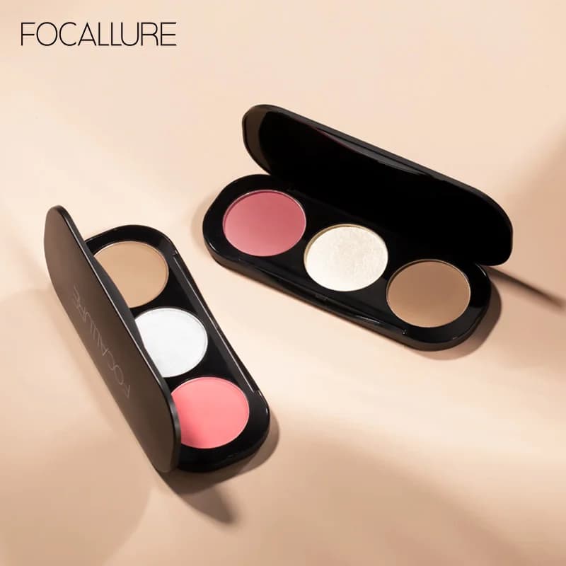 Focallure Palette di fard e evidenziatori all'ingrosso 3 colori Set di trucco bronzer per contorno viso di lusso Fard in polvere ultra fine morbido