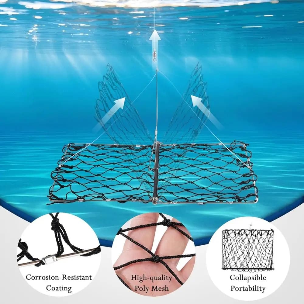 Portable Castable Crab Trap Foldable Saltwater-Ready Crabbing Net Heavy Duty Crabbing Equipment Fishing Gear