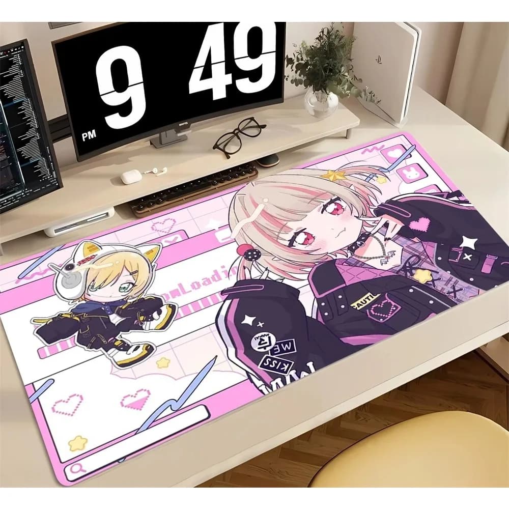 Tappetino per Mouse da Gaming, Grande Tappetino da Scrivania, Antiscivolo, Bordi Cuciti, Design Anime Streetwear Rosa, Tappetino Antiscivolo per Gaming e Ufficio