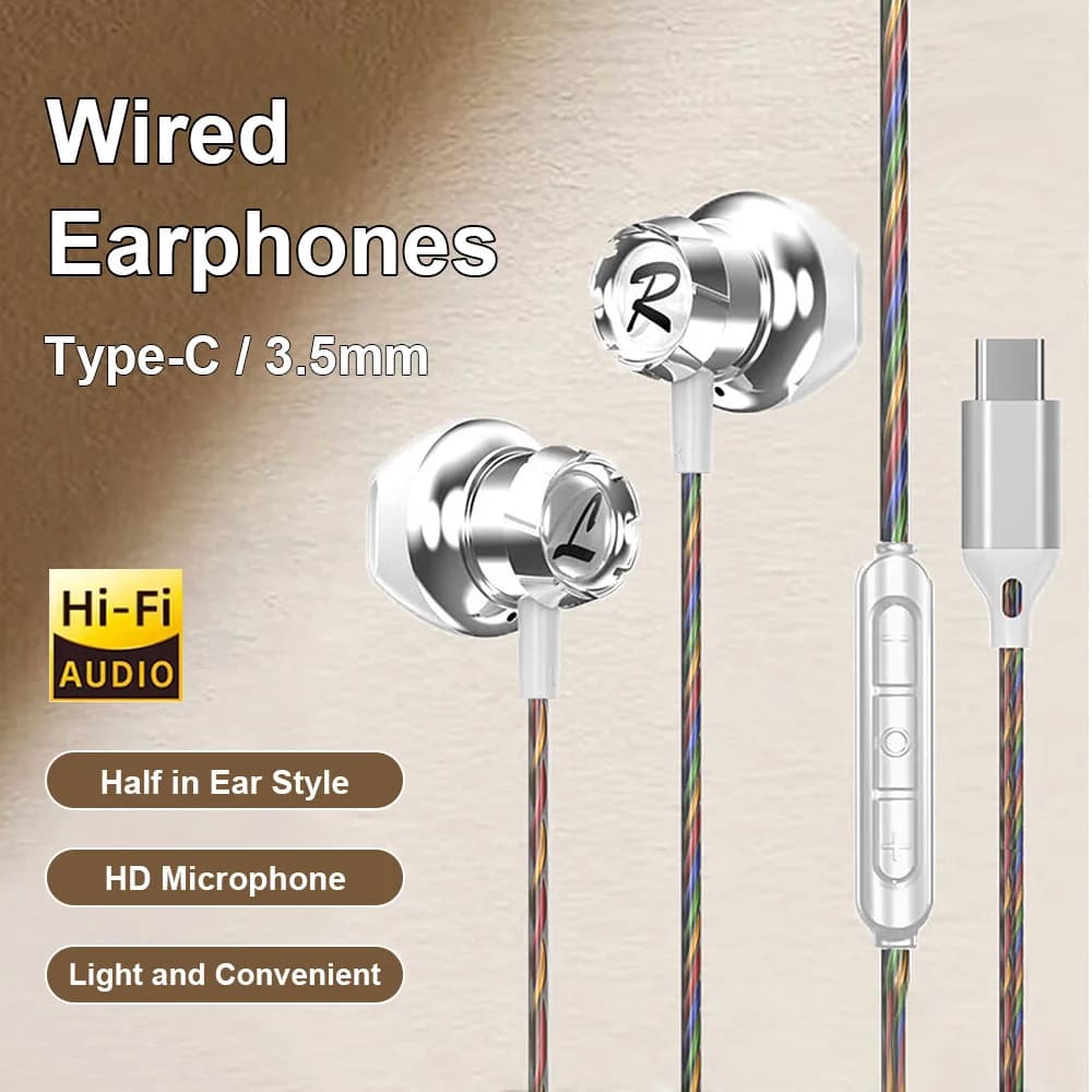Auricolari cablati USB tipo C Cuffie intrauricolari da 3,5 mm Auricolari audio surround stereo HiFi per Samsung Galaxy iPhone 17 16 15 Pro Air