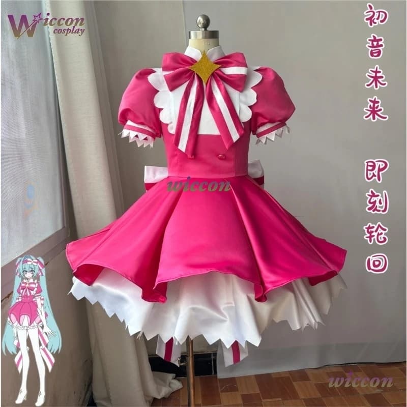 Mag Retry Now Mikuku Cosplay Costume SEKAI Project Pink Dress Magic Bacchetta Gonna Large Waxed Woman Halloween Role Game Kawai