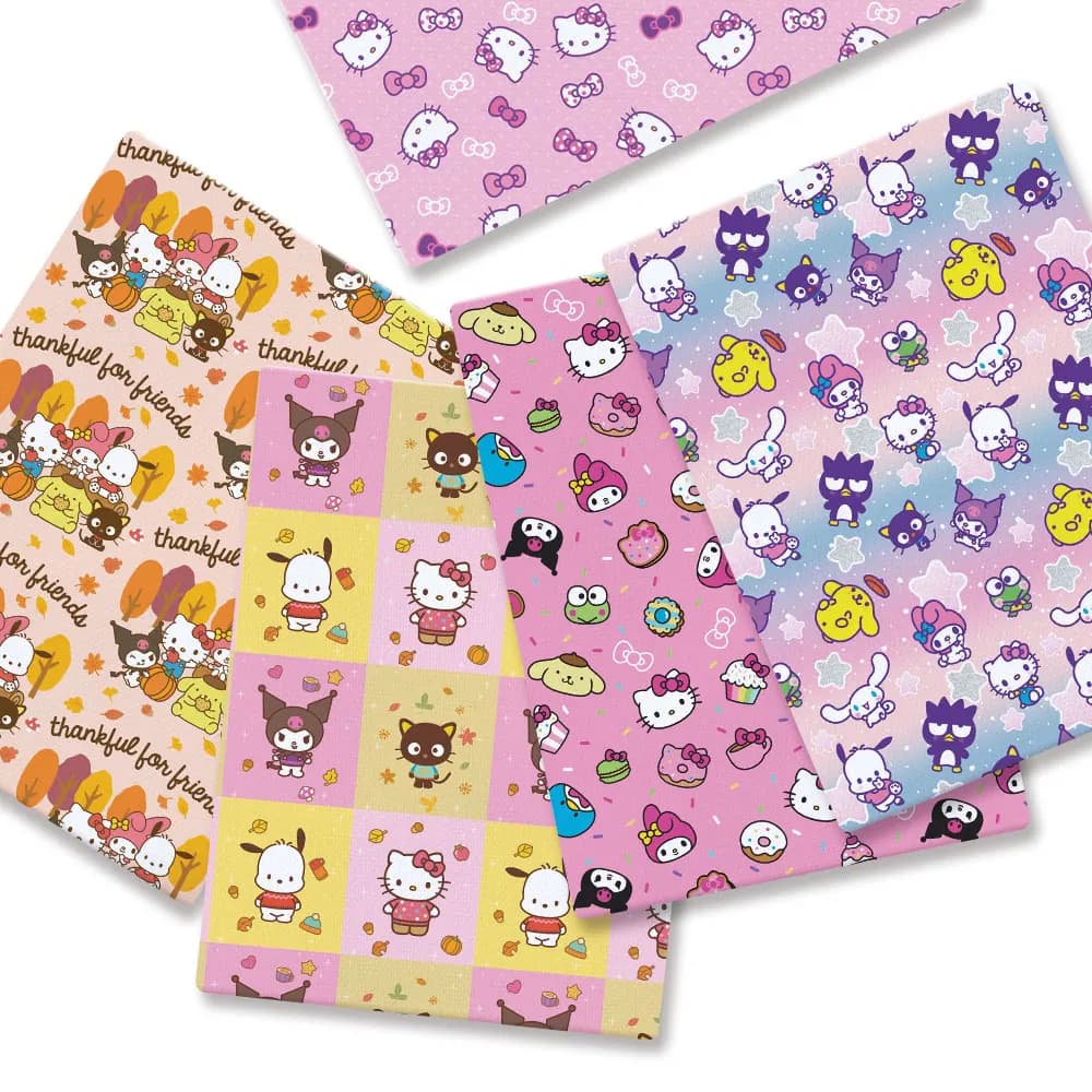 Tessuto in Cotone Poliestere Hello Kitty 140x50CM, Patchwork Cartoon per Abiti, Tende e Decorazioni per Bambini