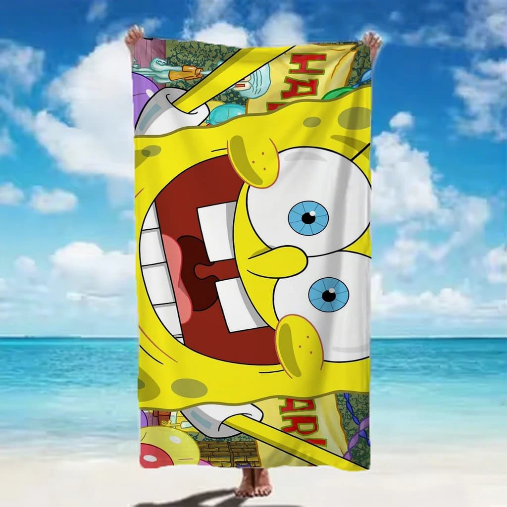 SpongeBob SquarePants Big Face Print Beach Towel Quick Dry Soft Microfiber Towel for Summer Swimming Pool Travel Shower Daily Us