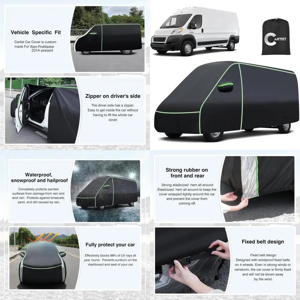 Telo Copriauto Impermeabile per Tutte le Stagioni per Furgone ProMaster 2014-2026, 4 Porte, Protezione UV con Cerniera e Strisce Riflettenti