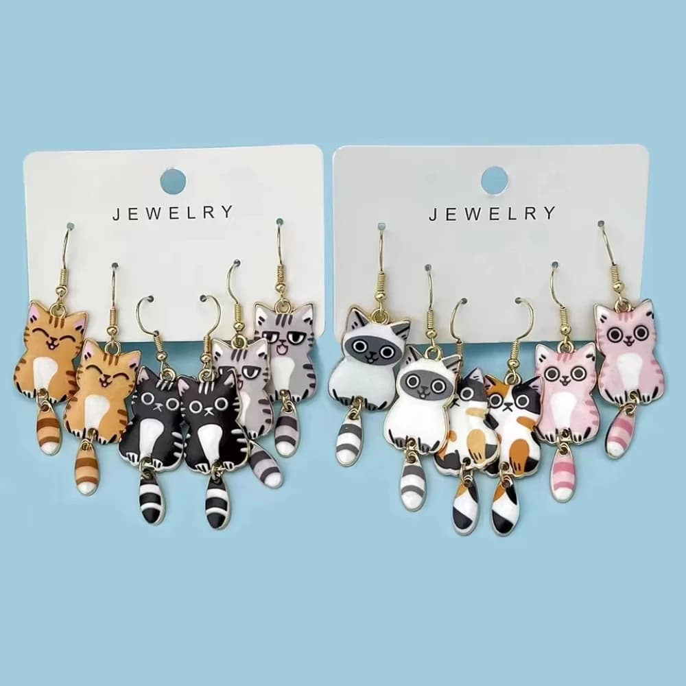 Carino 3 paia di lega di smalto colorato gatto appeso coda divertente orecchio di gatto orecchini pendenti bel set di gioielli regalo per gli amanti dei gatti nuovo