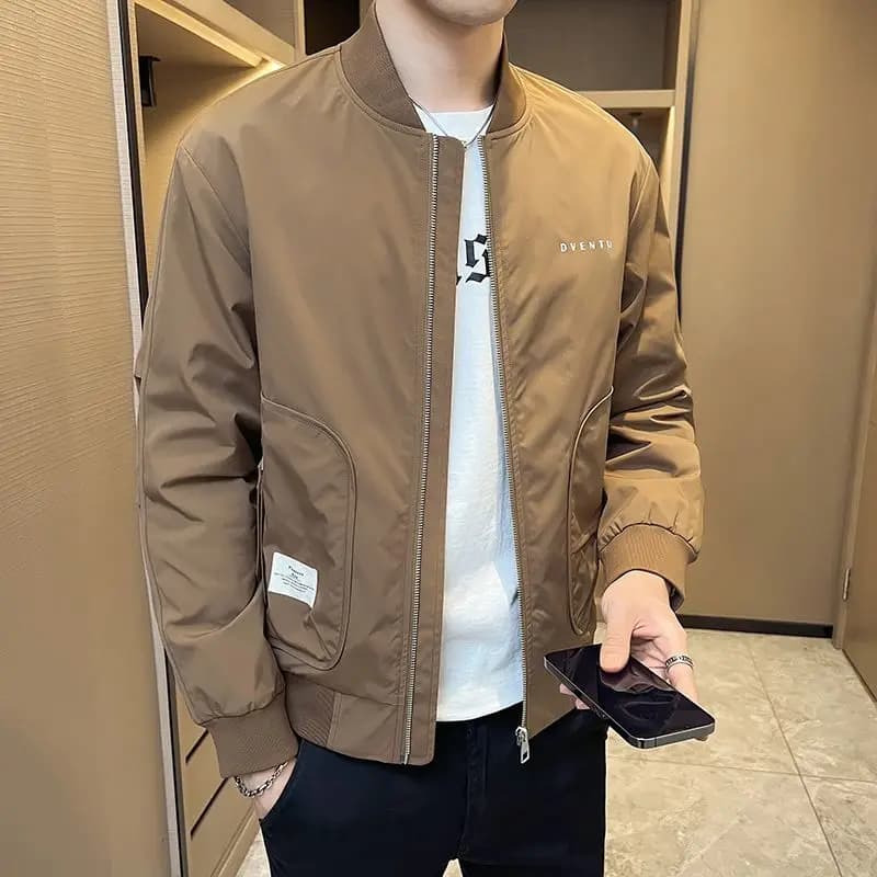 Giacche Cargo Casual da Uomo Stile Coreano di Tendenza Autunno Inverno con Colletto Baseball, Cerniera, Etichetta con Lettere e Tasche, a Maniche Lunghe