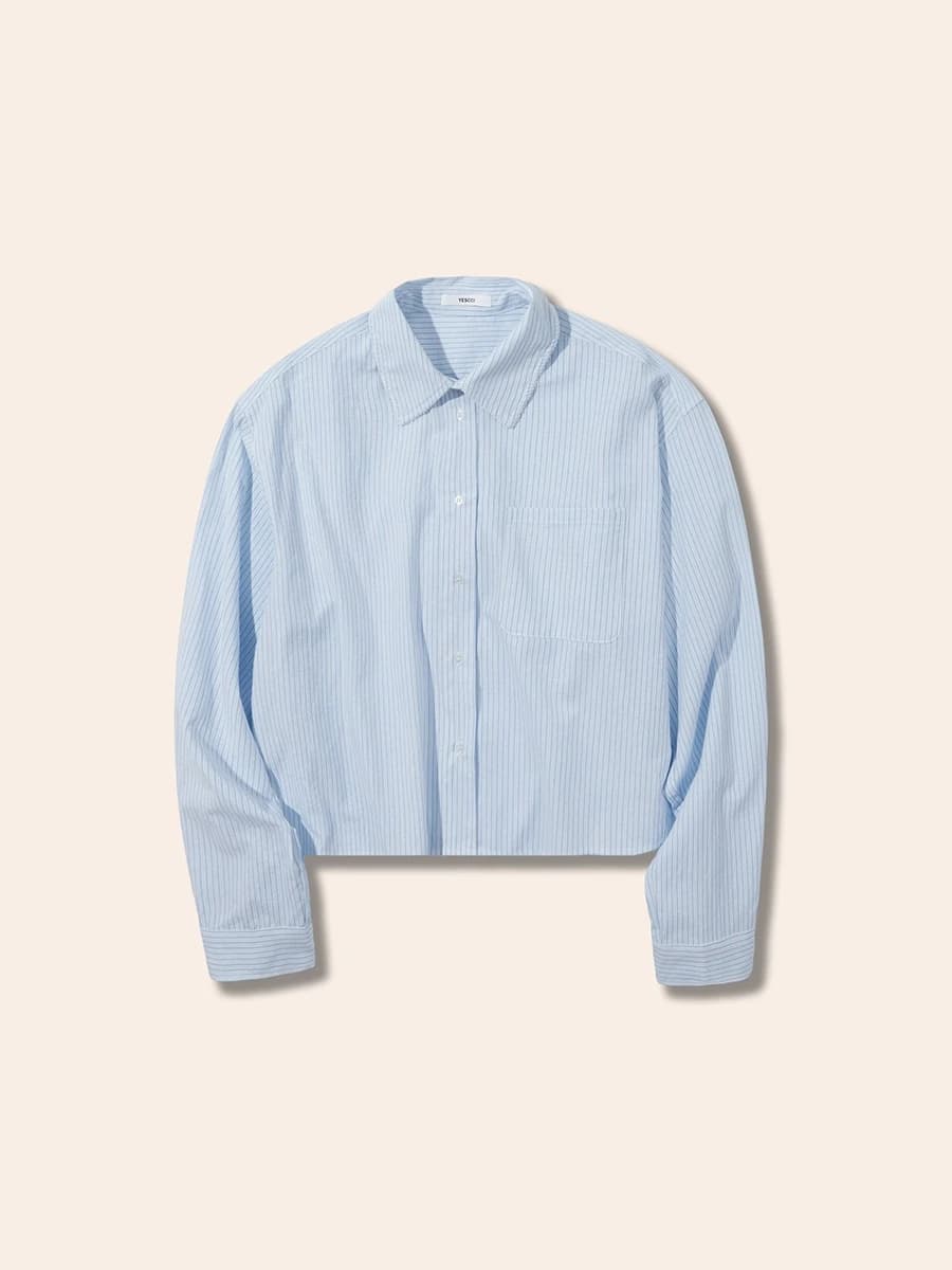 YESCCI Striped Shirt Turn-down Collar Lace Trim Button Front Loose Fit Casual Cotton 2026 Autumn New Short Blouse Top S56210141