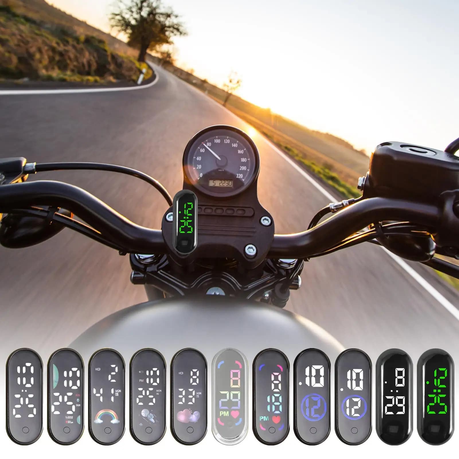 Orologio Luminoso per Moto e Auto, Mini Orologio Sportivo Impermeabile Adesivo, Orologi LED per Meccanici, Accessori Ornamentali per Auto