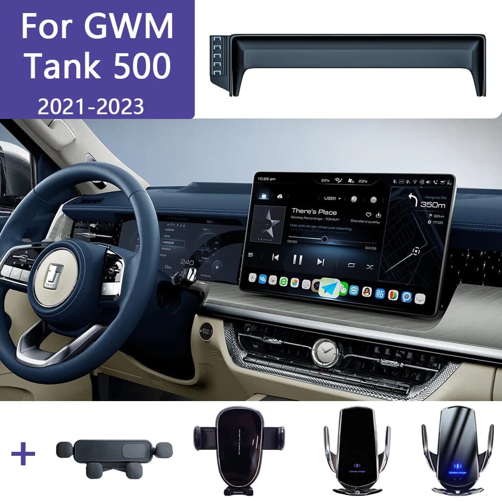 Per GWM Tank 500 2021 2022 2023 Supporto per telefono per auto Schermo multimediale Base fissa Supporto di ricarica wireless Supporto per telefono cellulare per auto