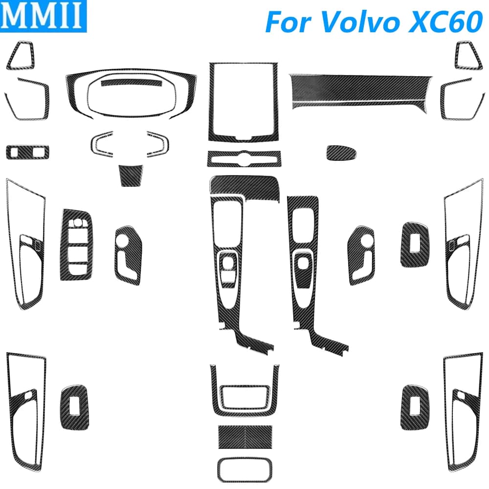 Per Volvo XC60 2018-2025 Console centrale in fibra di carbonio Uscita aria cambio AC CD Finestra Ascensore Trim Set Accessori auto Adesivo