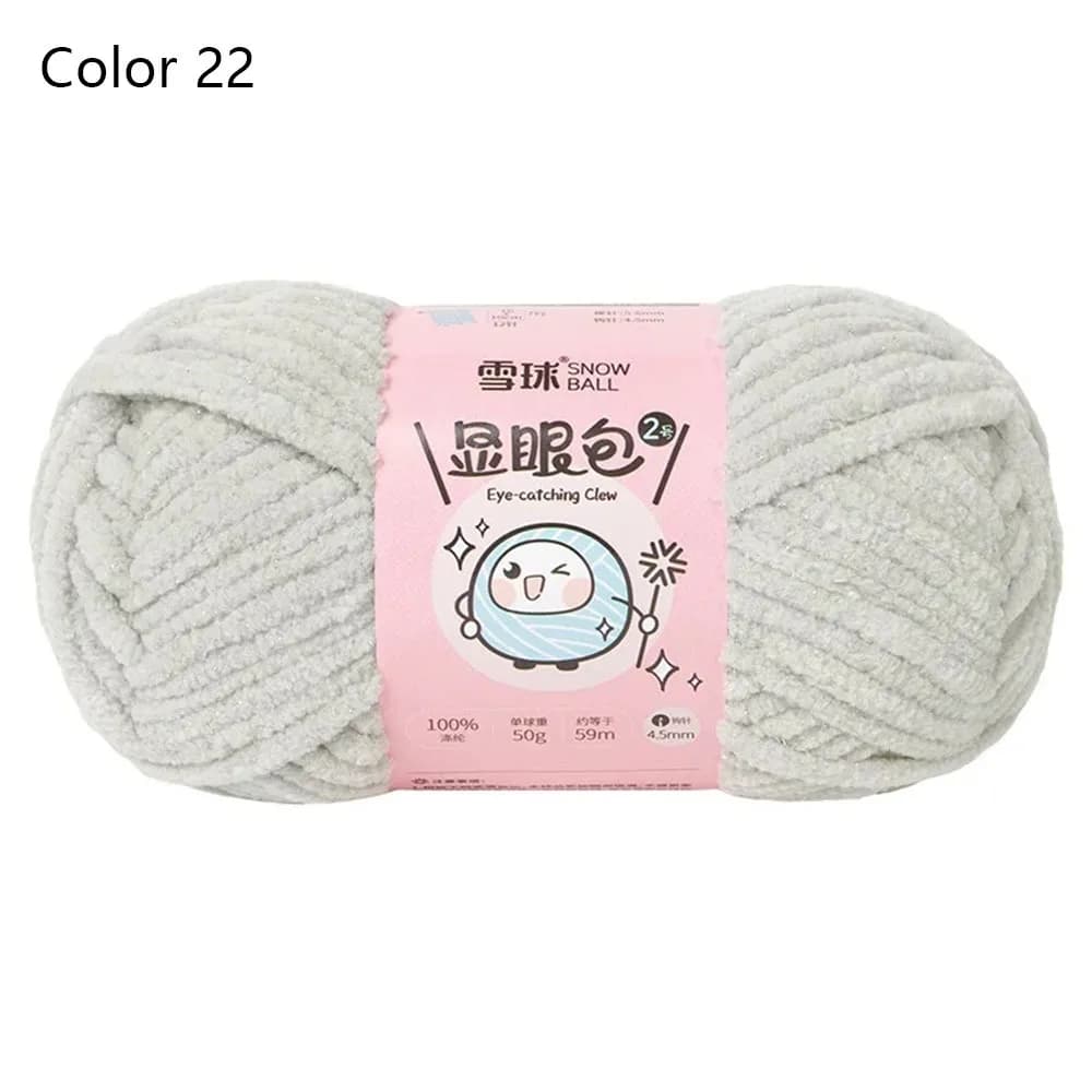 1Roll Durable 50g/Ball Chenille Yarn Soft Shiny Ice Yarn 4.5mm 59M Chunky Knitting Yarn for DIY Handmade Dolls Blankets Scarves