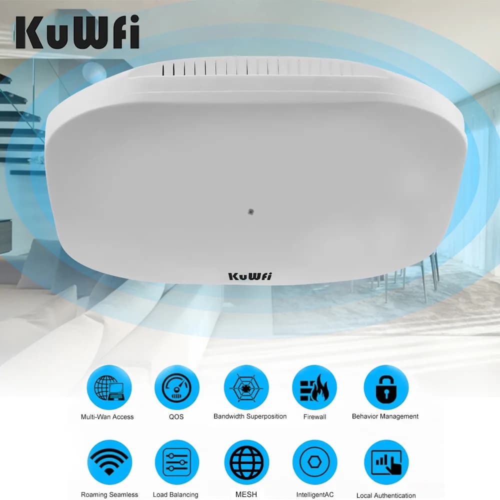 Punto di accesso a soffitto KuWfi 3000Mbps WiFi 6 | LAN Gigabit dual band 2.4G e 5G | Alimentato POE da 48 V | Antenna integrata