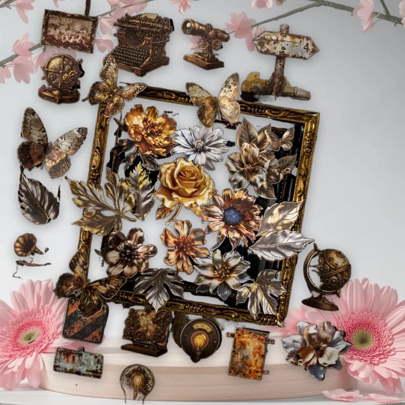 1Pack/3Pack Base Collage Decorative Metal 6 Styles Retro Hard Card Stickers Metal Collection Room Series