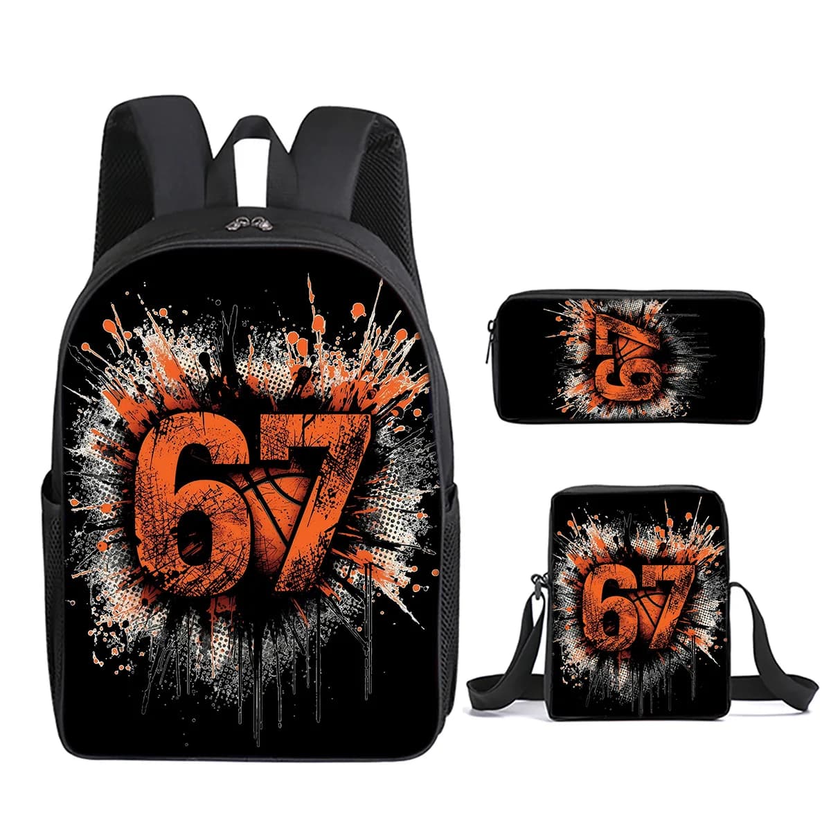 Classic Popular 67 six seven 3D Printed 3pcs/Set pupil School Bags Laptop Daypack Backpack Inclined shoulder bag Pencil Case