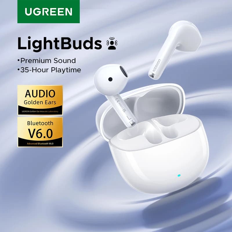 UGREEN LightBuds Auricolari TWS Bluetooth 6.0 Cuffie wireless APP Auricolari audio spaziale Chiamata a 4 microfoni Riduzione del rumore 35 ore
