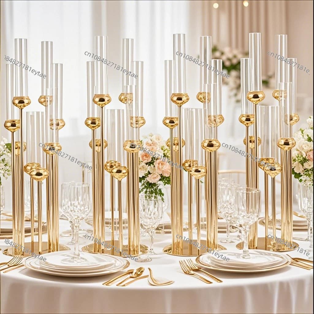 Set di Candelabri in Metallo a 8 Bracci, Portacandele Alti 91cm, Centrotavola di Lusso per Matrimoni e Decorazioni Domestiche (2/5/10 pezzi)