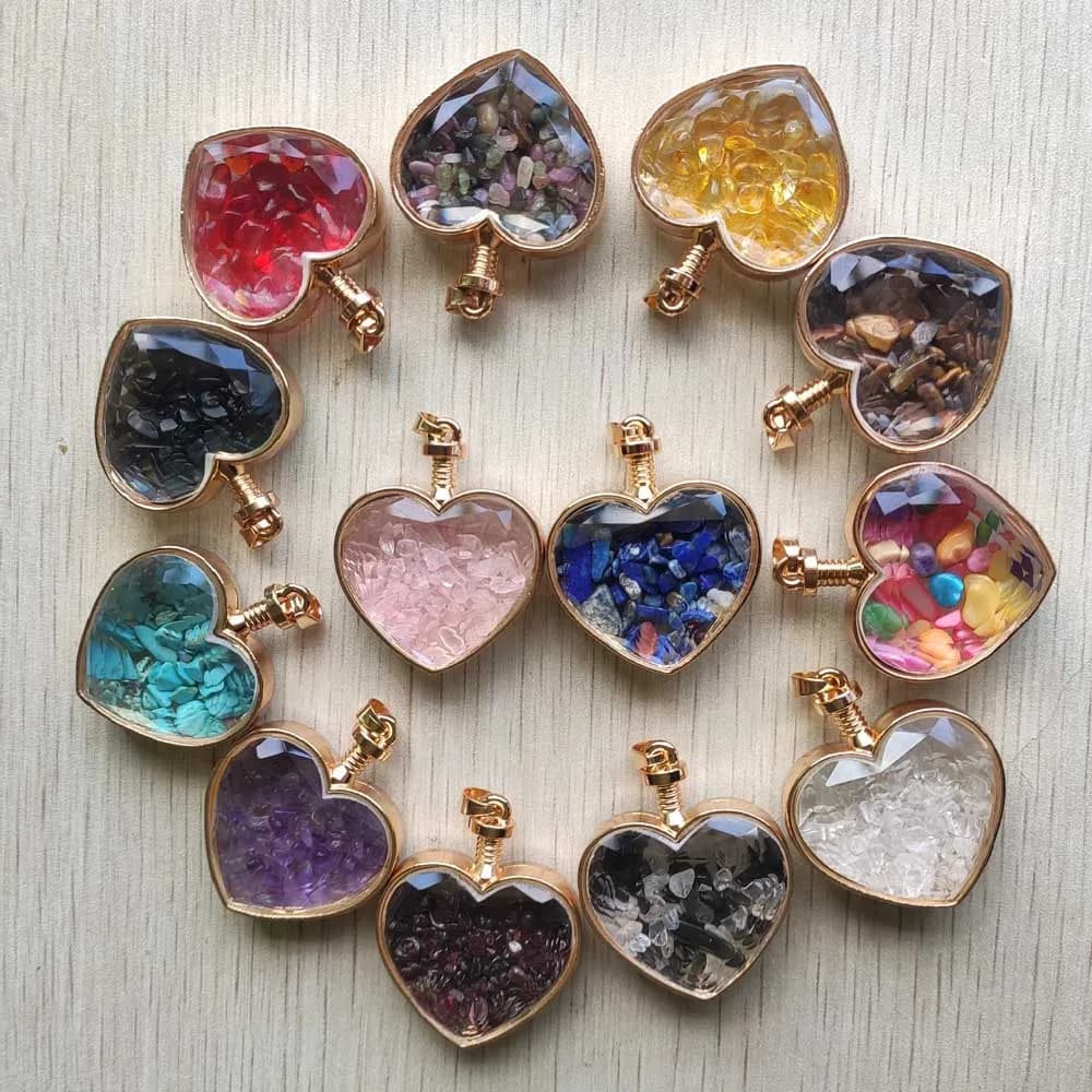 Commercio all'ingrosso 10 pz/lotto bella pietra naturale di vetro a forma di cuore pendolo color oro pendenti laterali per la creazione di gioielli spedizione gratuita