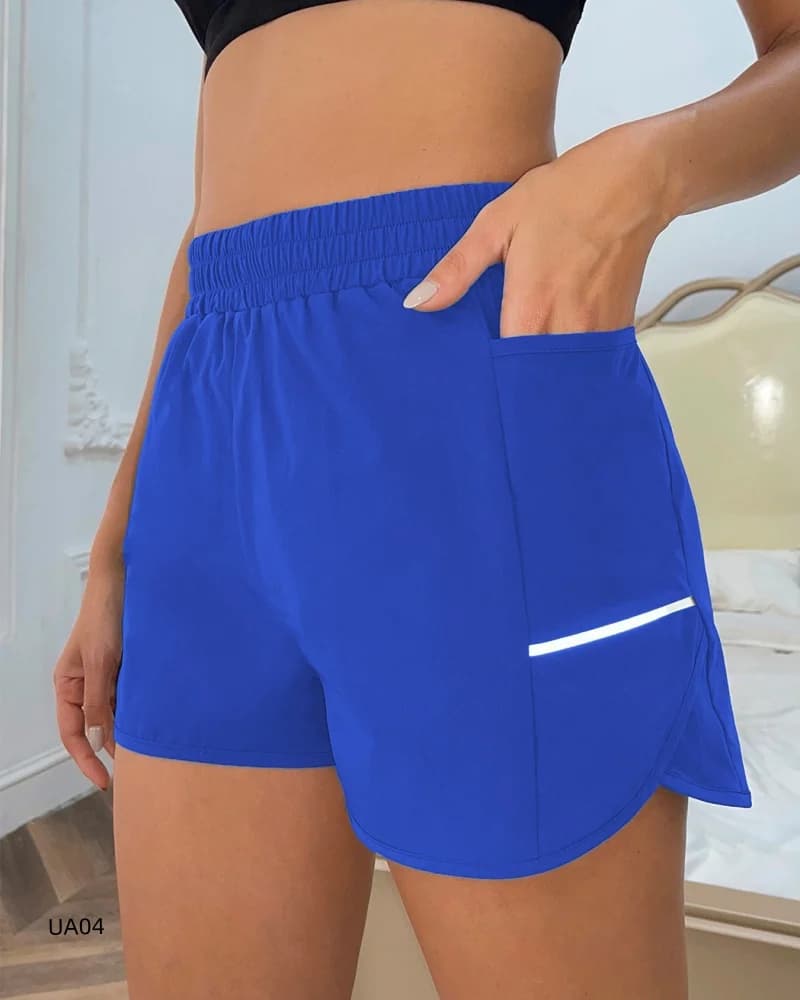 Women's Summer New Shorts with Mobile Phone Pocket Elastic Belt Sports Reflective Strip Casual Sports Running Shorts