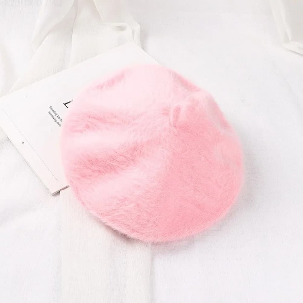 Elegant Solid Color French Beret Hat Flat Crown Furry Newsboy Beanie Hat Warm Lining Soft Painter Beret Hat For Women