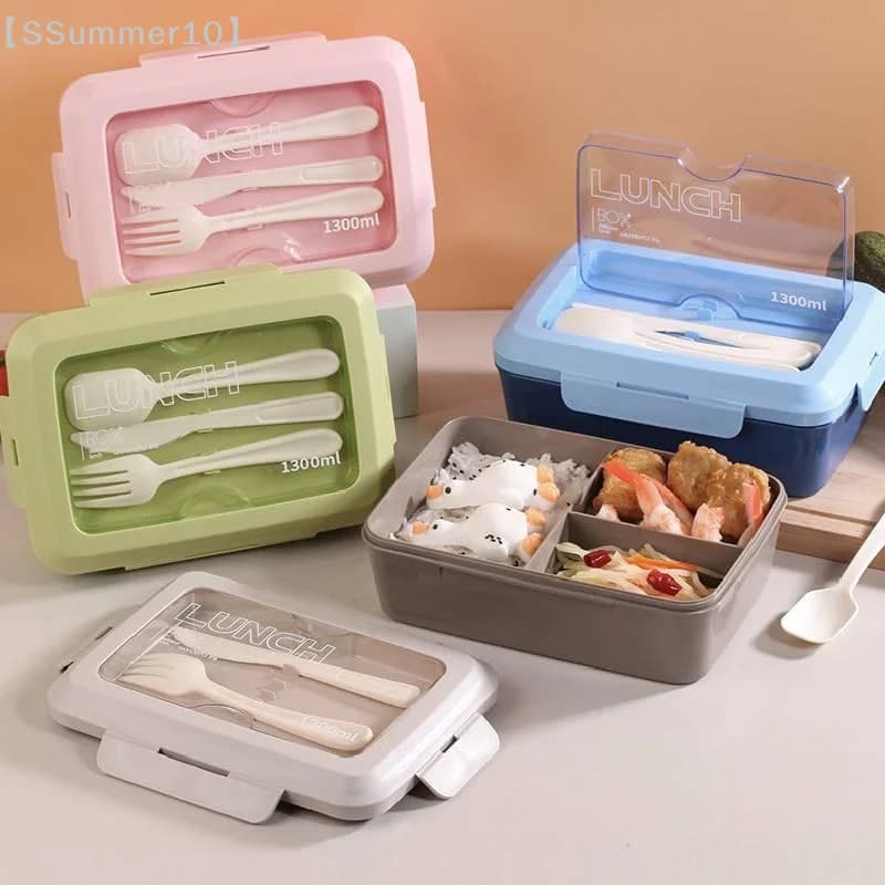 【SSummer10】Contenitore per il pranzo portatile con triplo scomparto, adatto al microonde, con utensili, per adulti, studenti, ufficio, casa