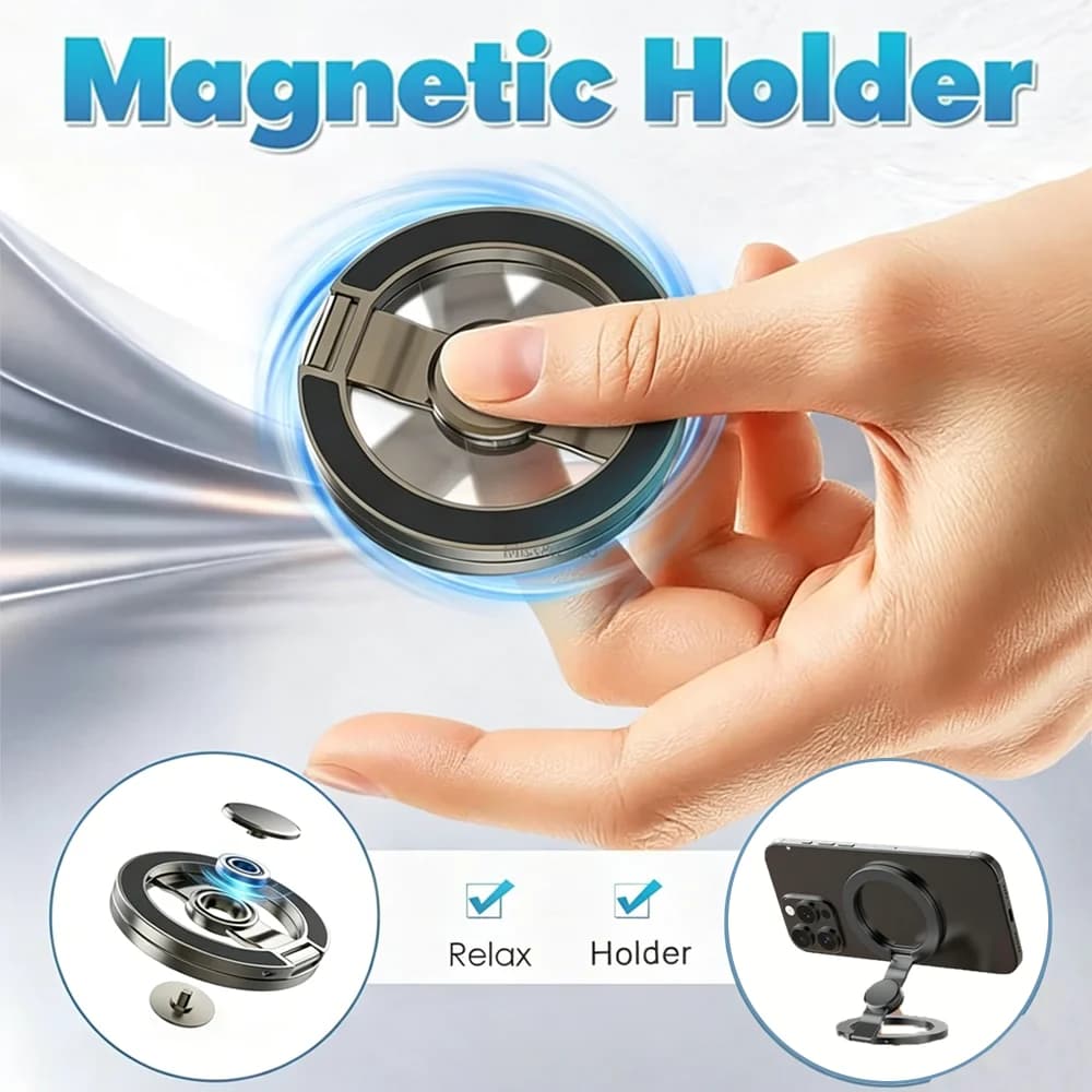 Supporto Magnetico Bifacciale per Telefono con Impugnatura per iPhone 17 16 15 14 Pro Max, Compatibile con MagSafe, Supporto Portatile con Giroscopio Rotante, Accessori