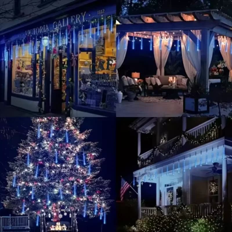 2025 nuove luci natalizie impermeabili per esterni con ghirlanda di pioggia di meteoriti a LED per decorazioni natalizie per matrimoni su strada da giardino
