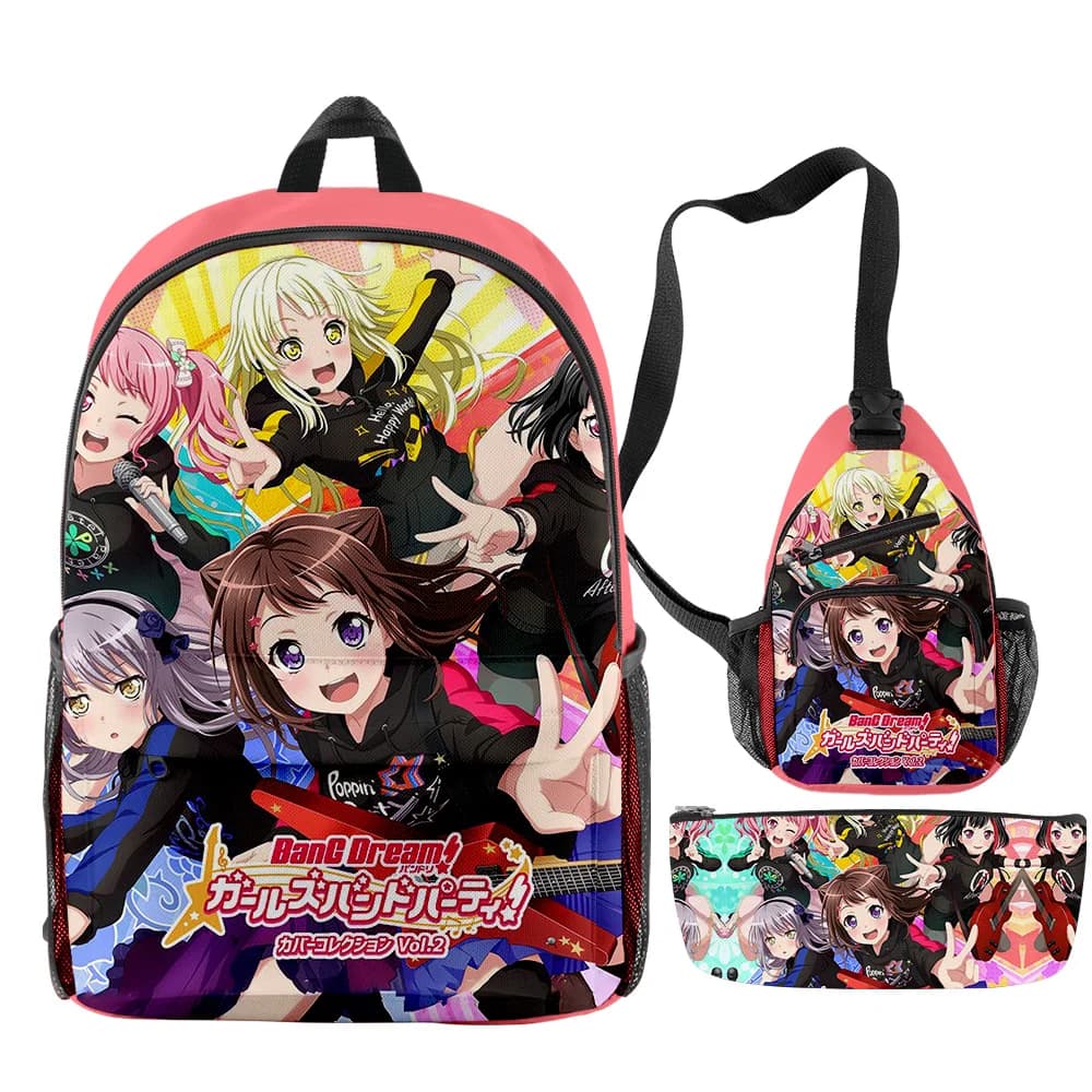 Fashion Youthful BanG Dream Music Game 3pcs/Set Backpack 3D Print Bookbag Laptop Daypack Backpacks Chest Bags Pencil Case