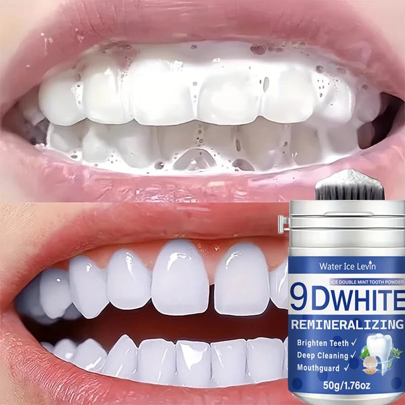 Polvere Dentifricia Remineralizzante 9D Bianca, Sbiancante, Pulizia Profonda, Cura della Protezione Orale, con Caprifoglio, Menta, Bicarbonato di Sodio ed Essenza di Perla, 50g