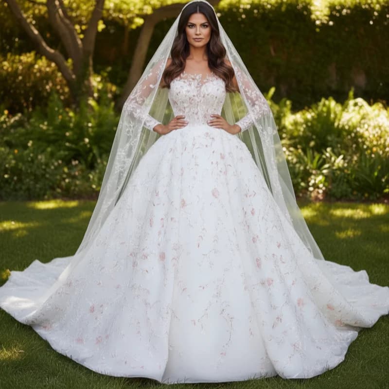 Abito da sposa personalizzato 2026 nuovo, elegante, bianco, con gonna soffice, in raso, ricami in pizzo e decorazioni di paillettes - Vestido De Novia