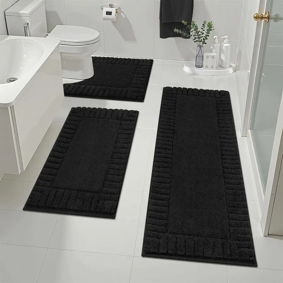 Set di Tappetini da Bagno 3 Pezzi con Tappetino Sagomato a U per WC, Tappetini Assorbenti in Microfibra Peluche Antiscivolo