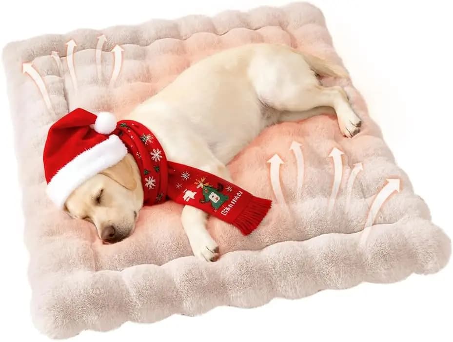 Tappetino da letto per animali domestici in pelliccia sintetica, peluche, per gattini, per cani, fondo antiscivolo, grande bianco, 35 x 27 pollici