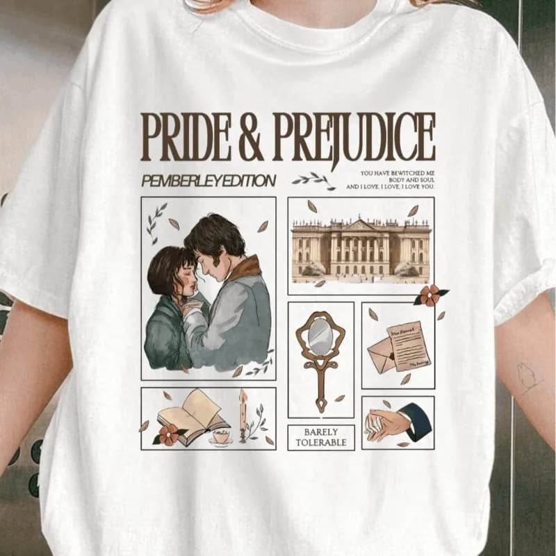 Orgoglio e pregiudizio "romantico romanzo grafico da donna quattro stagioni nuovo stile unisex moda casual T-shirt