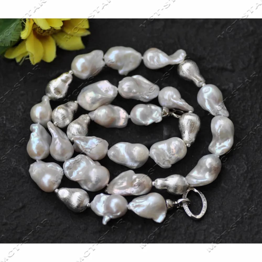 MTC·STAR 27" 25mm Goccia bianca Barocca Keshi Reborn Perla Argento Zucca Collana Bracciale Orecchino CZ (Z14265)