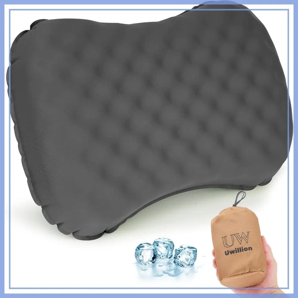 Cuscino da Campeggio Gonfiabile Ultraleggero con Rivestimento in Seta Ghiacciata, Ergonomico e Lavabile per Viaggi ed Escursioni