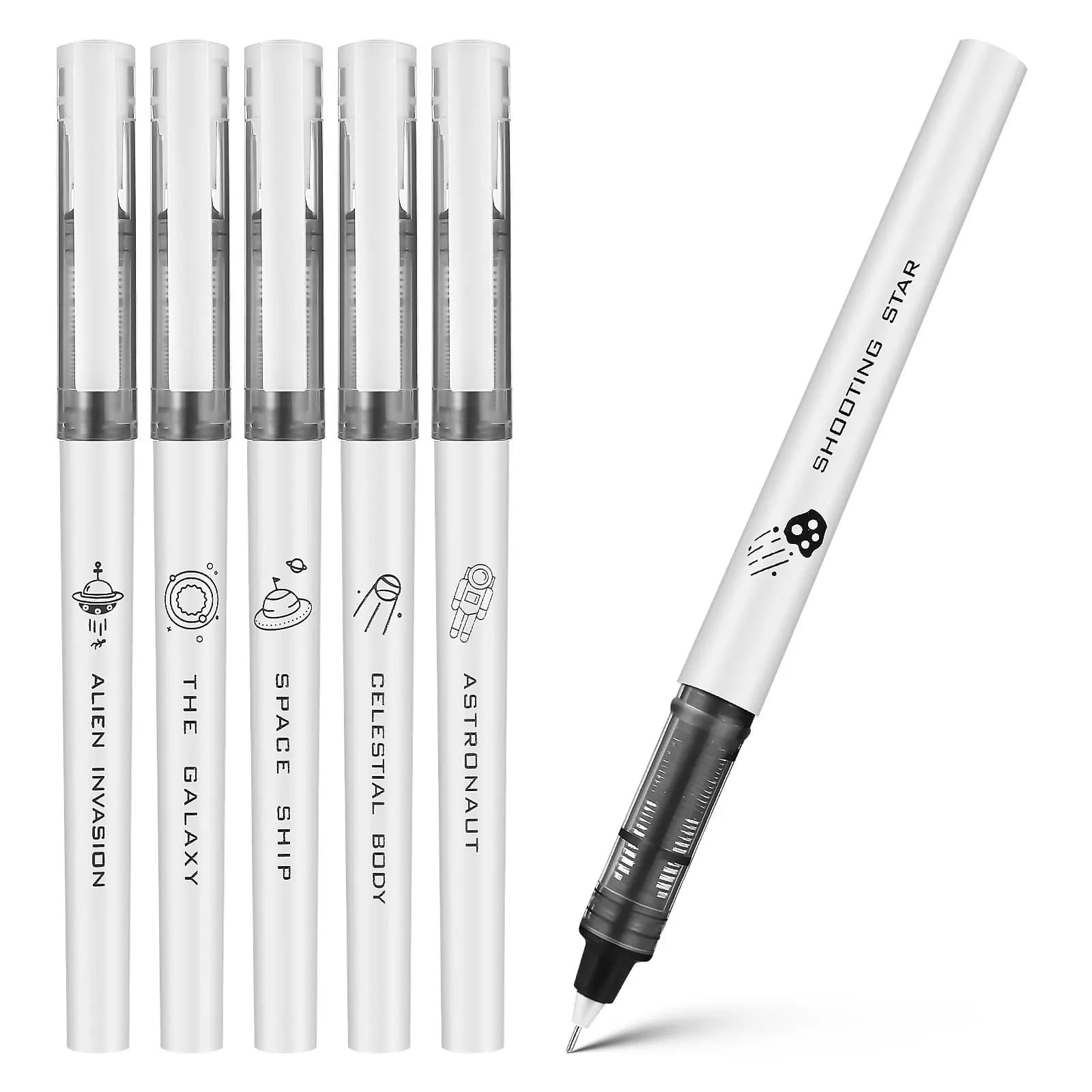6Pcs Liquid Ink Pens Fine Point 0.5mm Space Theme Quick Drying Roller Ball Pens Smooth Writing Office Gel Pen Writing Supplies,