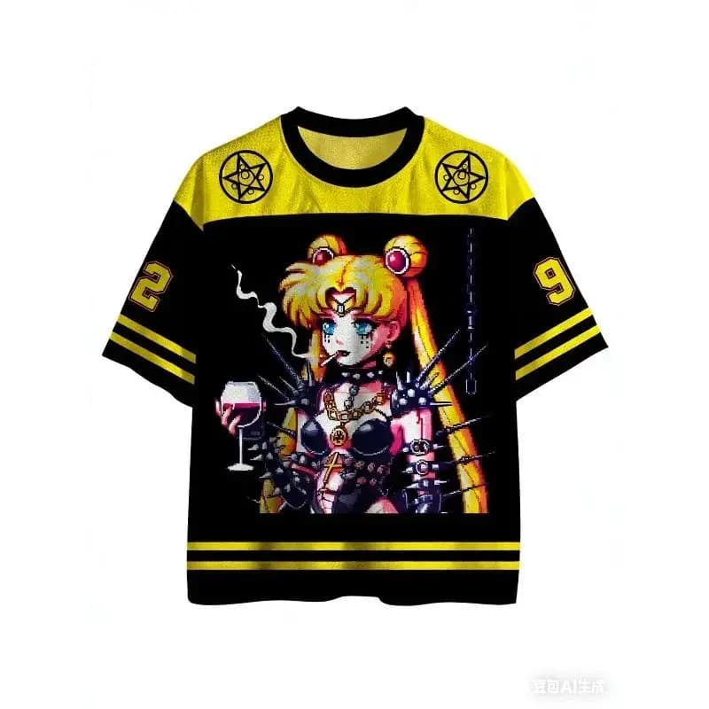 T-shirt alla moda traspirante a maniche corte per bambini Beautiful Girl Warrior, stile Harajuku Y2K, perfetta con i pantaloni del pigiama