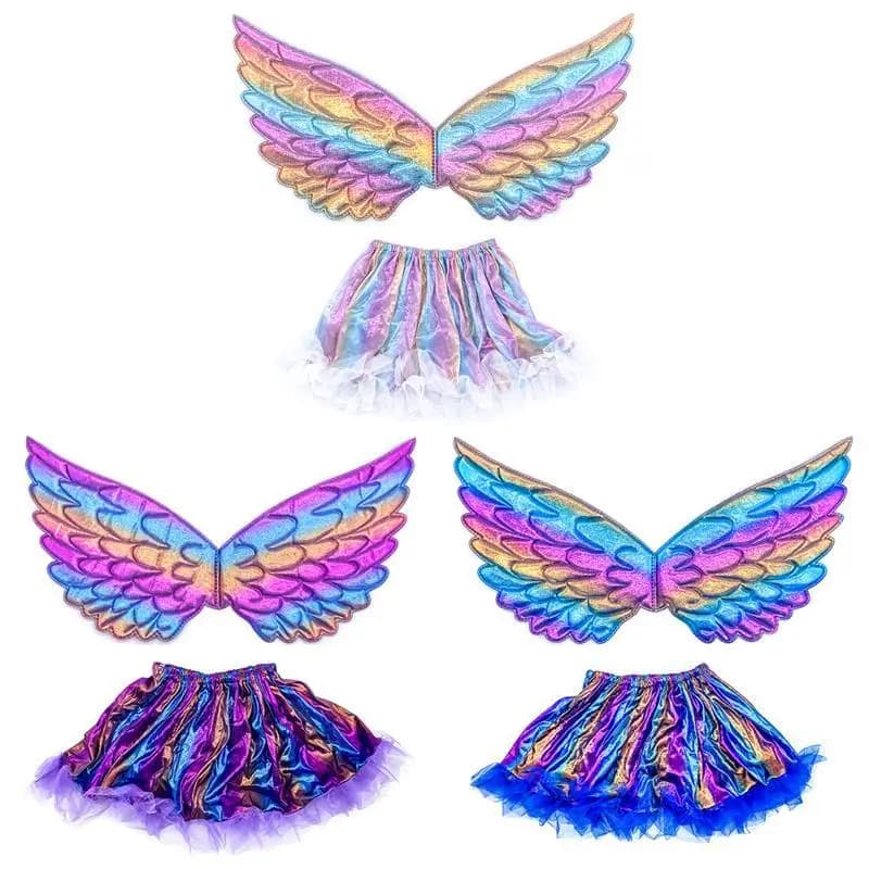 Gonna TUTU in rete con paillettes per bambini Cartoon Tutu Ali Abito in due pezzi Costume da festa Cosplay Halloween Natale