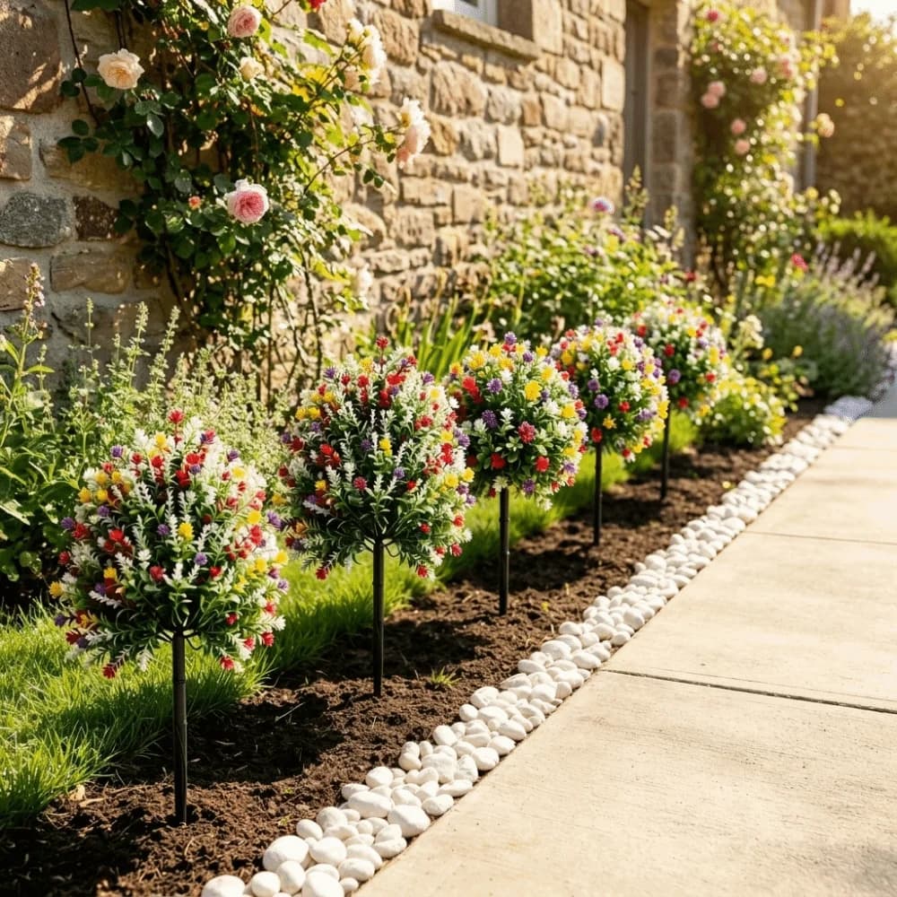 Plug-In Six-Color Camellia Plant Realistic Fake Artificial Flower Stake Waterproof Weather-Resistant Eucalyptus Topiary Stake