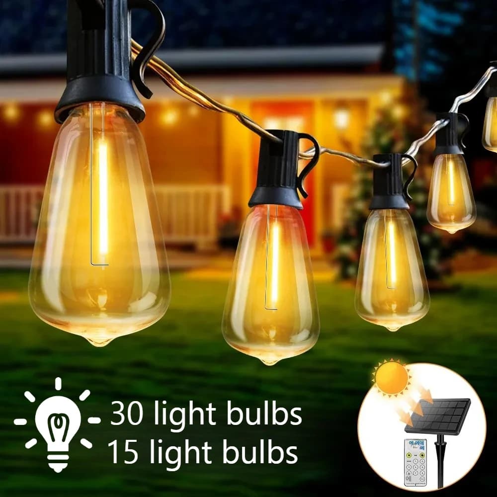 Luci Solari a Stringa IP65 con 30 Lampadine Edison Dimmerabili Infrangibili, Luci da Esterno Collegabili per Patio, Portico, Bistrò e Decorazioni da Giardino