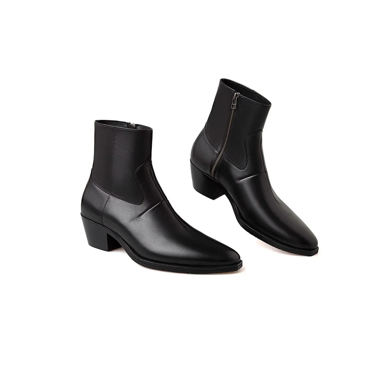 Stivali Chelsea da uomo alla moda con plateau, stile western, con cerniera laterale, in pelle, stile britannico, con rialzo