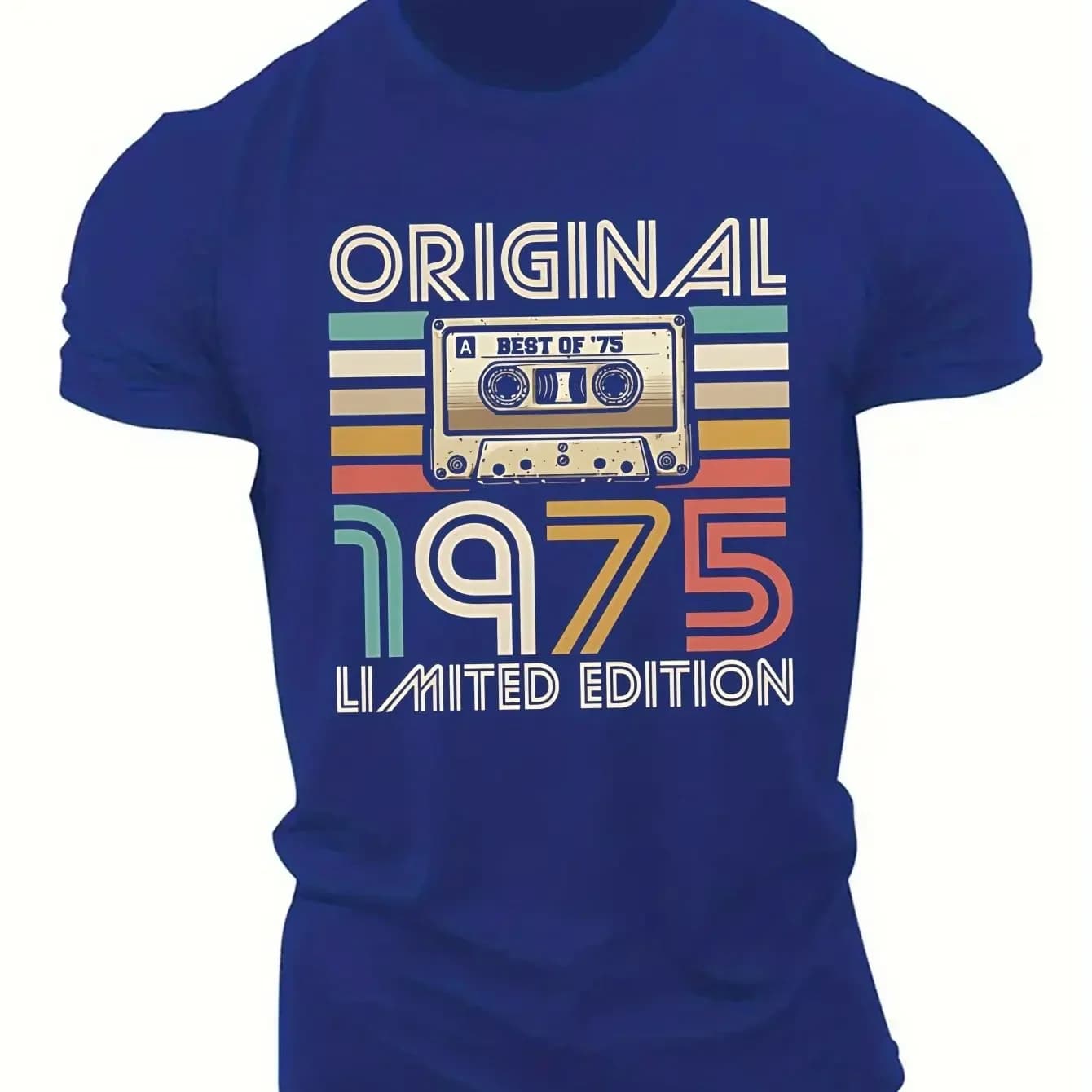 Men's 100% Cotton Original 1975 Limited Edition Cassette Print T-Shirt Summer Casual Short Sleeve Graphic Tee