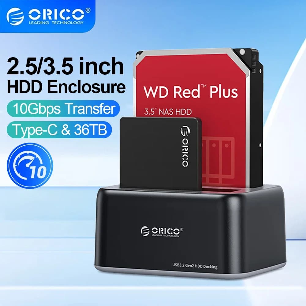 ORICO HDD da 3,5 pollici Docking SATA a Type-C Custodia per disco rigido esterno per HDD da 2,5 "3,5" SSD Custodia per disco HDD per custodia per PC portatile