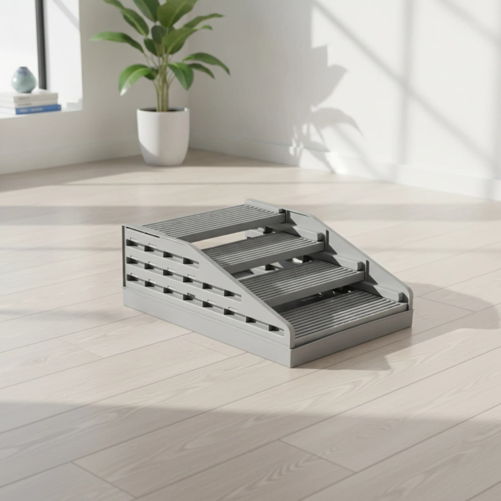 Litter Control Mat with Ramp Double Layer Stepped Litter Ramp Space-Saving Anti-Tracking for Cats, Apartments