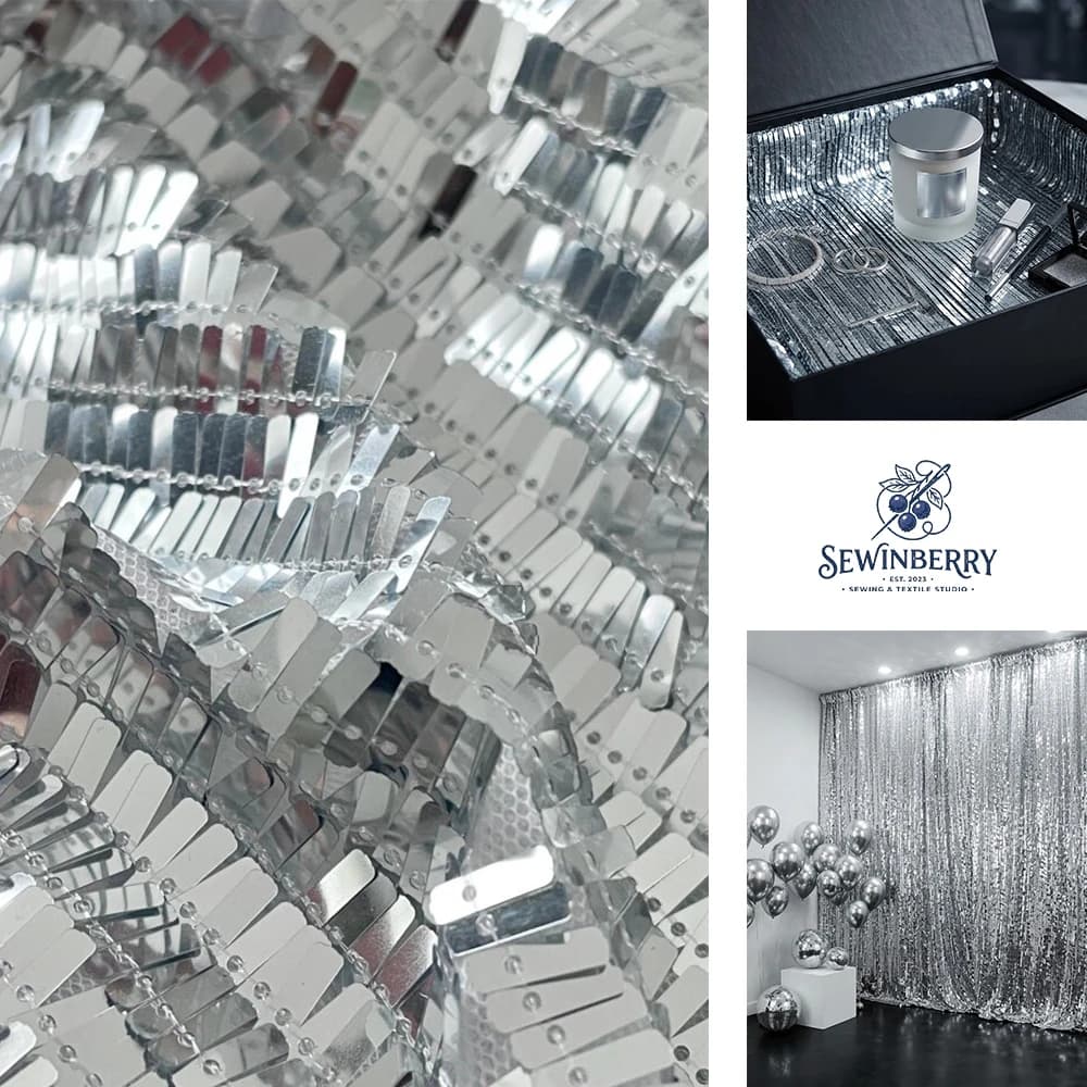 Black Silver Sequin Beaded Mesh Fabric Stage Dress Material 50x125cm For Fat Quarter Patchwork DIY Sewing Craft