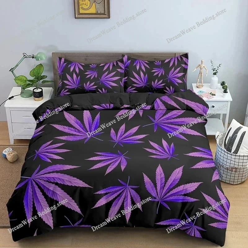 Copripiumino con Motivi Psichedelici di Foglie di Marijuana, Set di Biancheria da Letto in Microfibra, Disponibile in Varie Misure 741