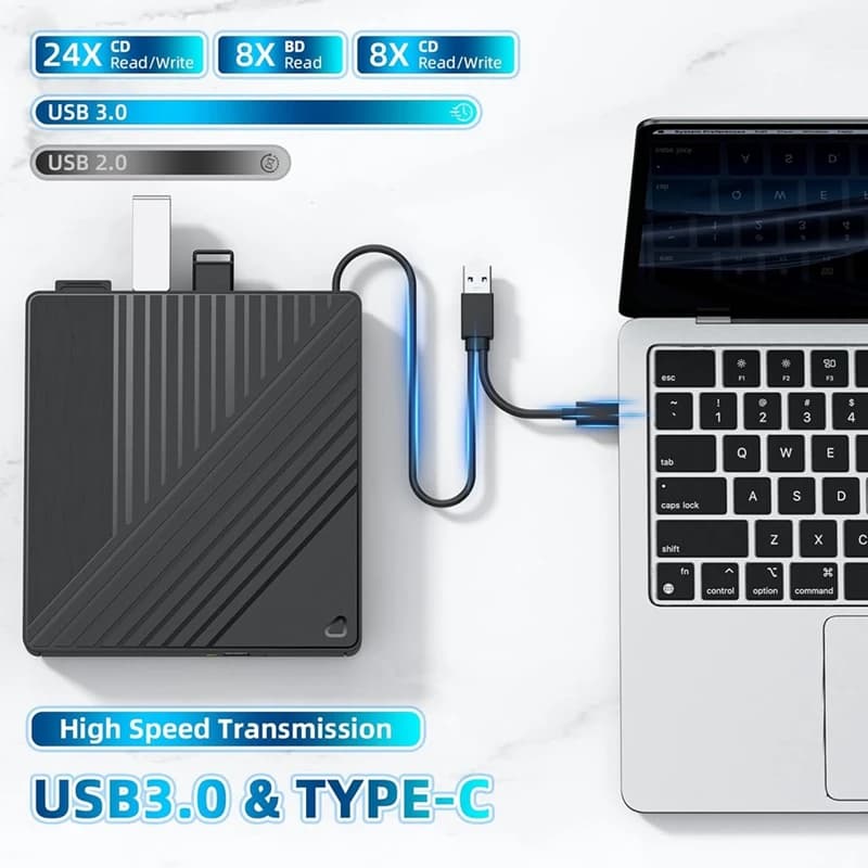2026 Lettore Ottico Esterno 5 in 1 DVD/CD Burner Lettore BD con Porte USB e Lettore Schede SD/TF per Laptop PC Desktop-ABVP